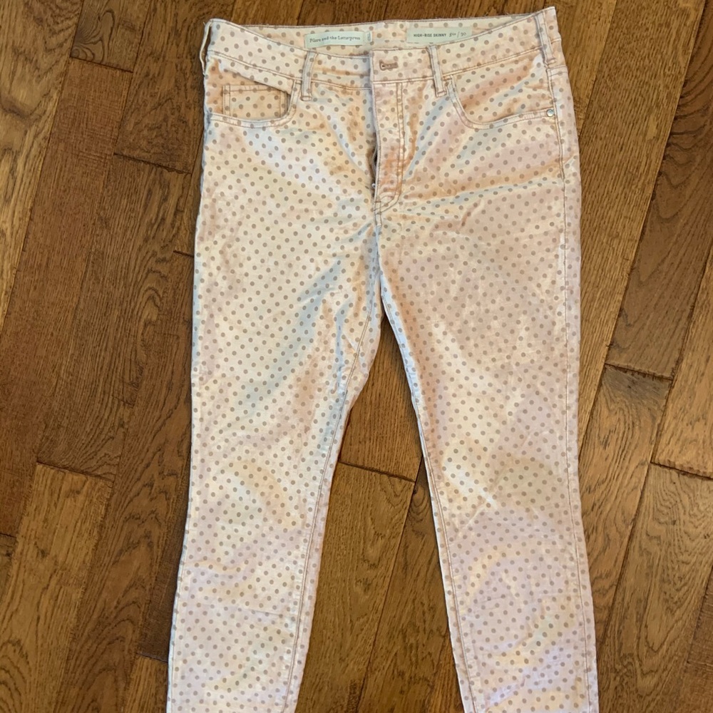 Anthro Pilcro Metallic Dot Skinny Jeans- Sz 30 EUC